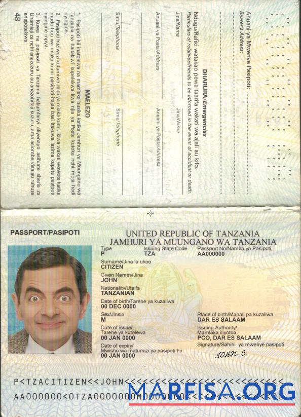 Printable Tanzania passport sample